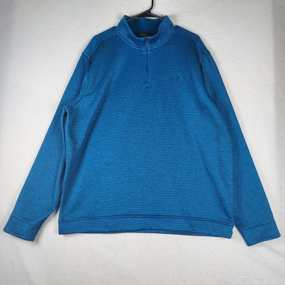 Under Armour Storm Mens XXL 1/4 Zip Pullover Blue Fleece Golf Sweater Textured